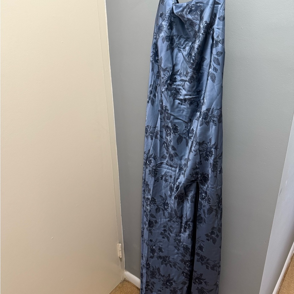 Elegant Floral Blue Bridesmaid Dress